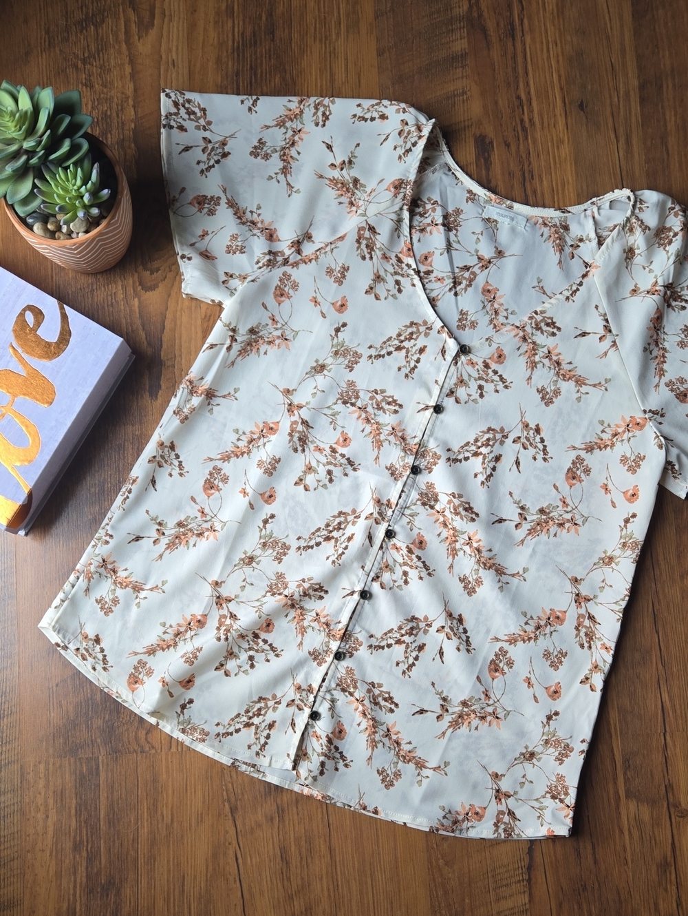 Floral Button-Front Women's Blouse - Cream with Rust Floral Maurices Small